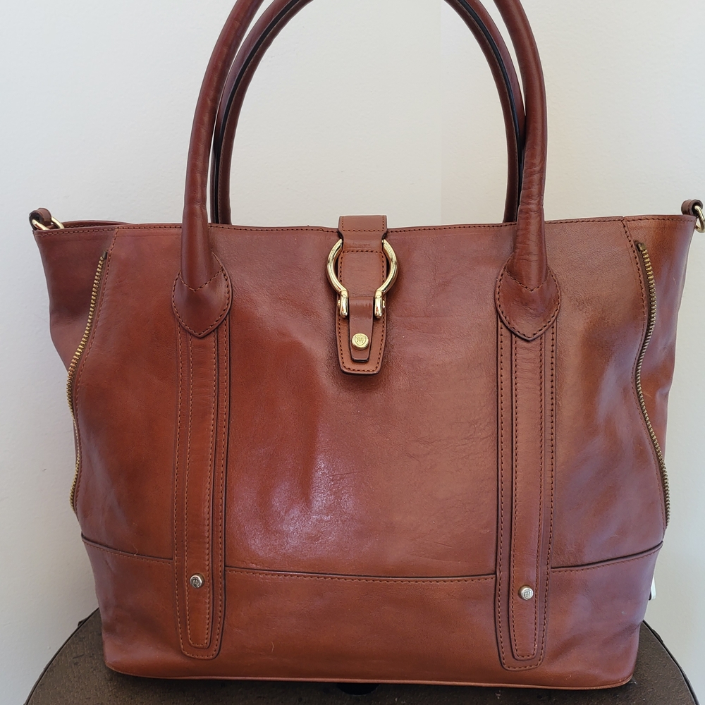 Massimo Dutti Leather Tote Bag | Expandable Side Zippers | Shoulder Strap